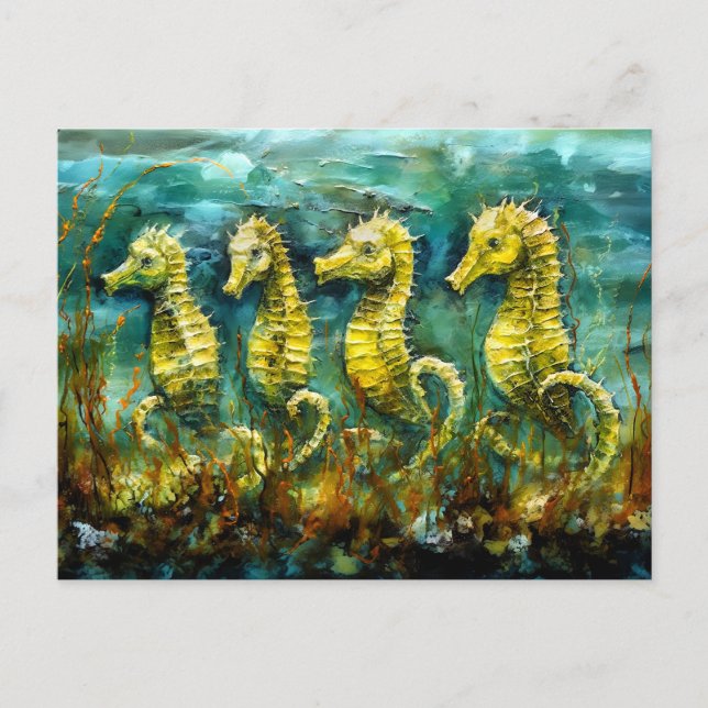Seahorses in Expressive Ocean Oil Painting Vykort (Framsida)