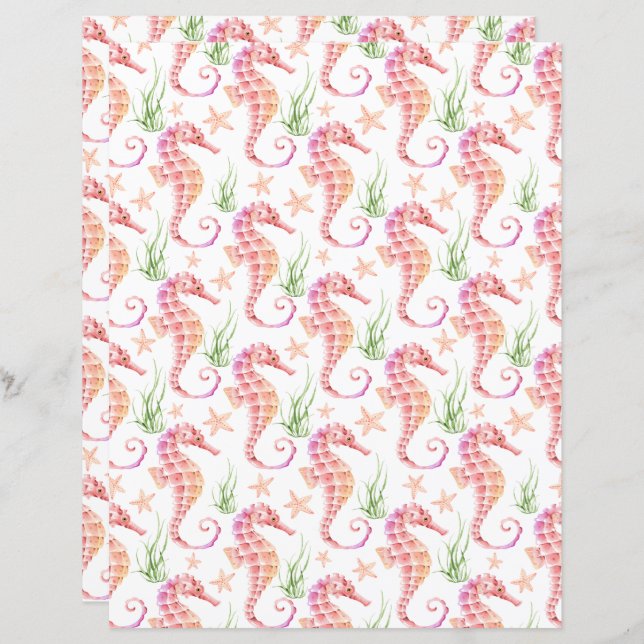 Seahorses Scrapbook Paper (Fram/baksida)