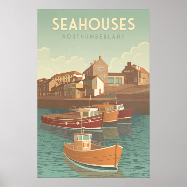 Seahouses Northumberland Resemålningaffisch Poster (Framsidan)