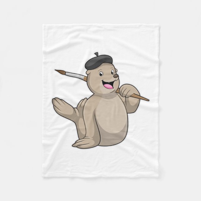 Seal as Painter with Paint brush Fleecefilt (Framsidan)