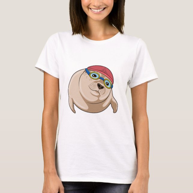 Seal at Swimming with Swimming goggles T Shirt (Framsida)