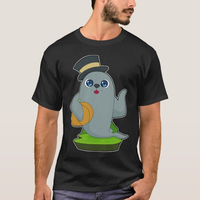 Seal Halloween Pumpkin T Shirt (Framsida)