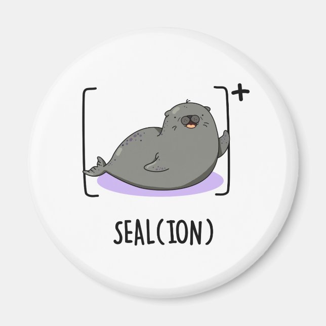Seal Ion Funny Sea Lejon Pun Magnet (Framsidan)