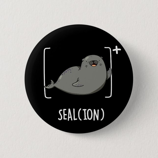 Seal Ion Funny Sea Lejon Pun Mörk BG Knapp (Framsida)