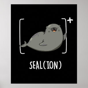 Seal Ion Funny Sea Lejon Pun Mörk BG Poster