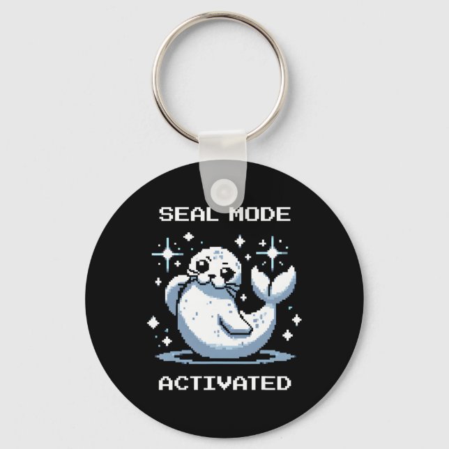 Seal Mode Activated Pixel Art Seal Retro Gamer Sty Nyckelring (Framsida)