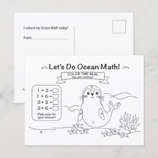 Seal Ocean Math Coloring Postcard Vykort