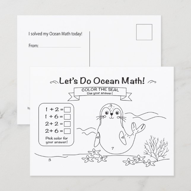 Seal Ocean Math Coloring Postcard Vykort (Fram/baksida)