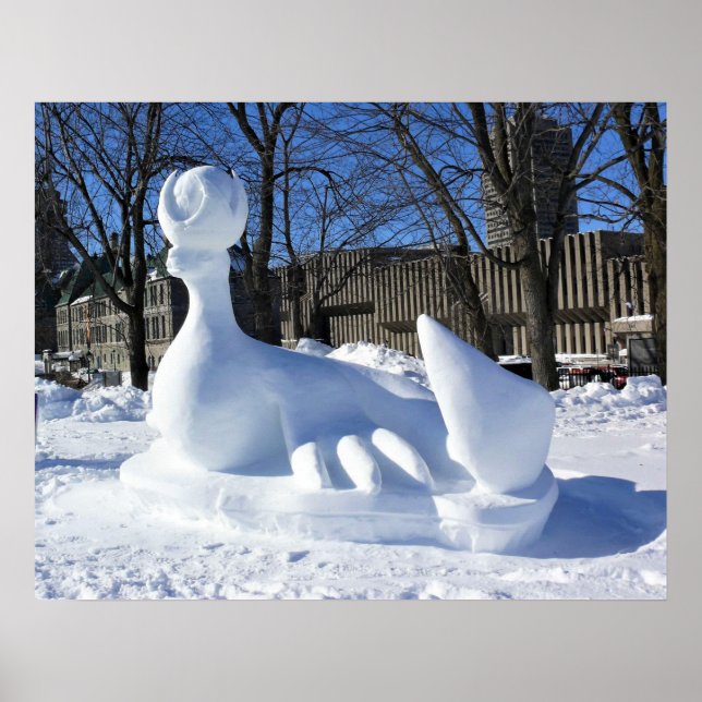 Seal Snö Sculpture, Quebec, Kanada Poster (Framsidan)