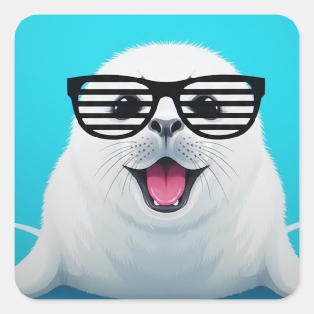 Seal Sunglass Fyrkantigt Klistermärke (Framsida)