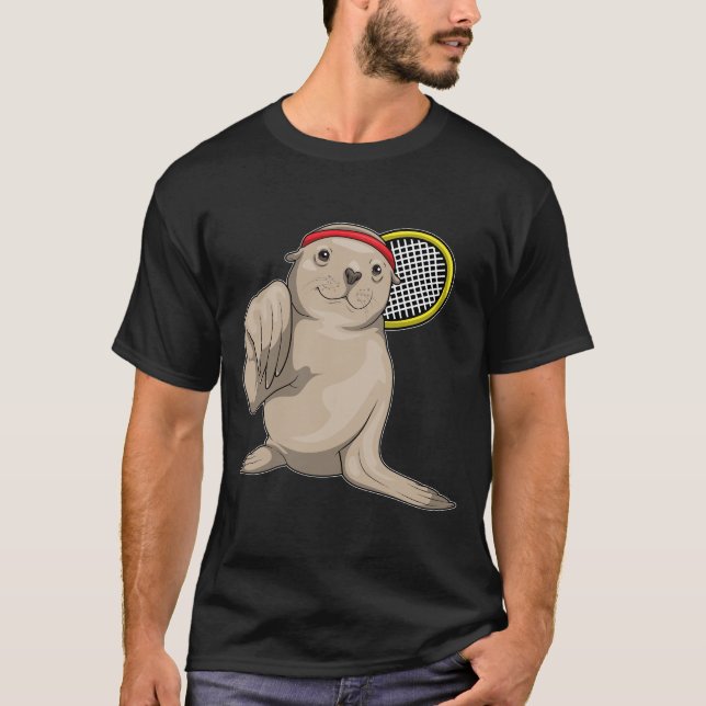 Seal Tennis Tennis racket T Shirt (Framsida)
