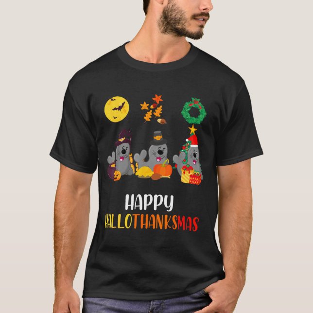 Seal Thanksgiving Merry Christmas Happy Hallothank T Shirt (Framsida)