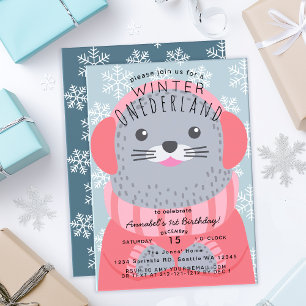Seal Winter ONederländerna Barns födelsedag Inbjudningar