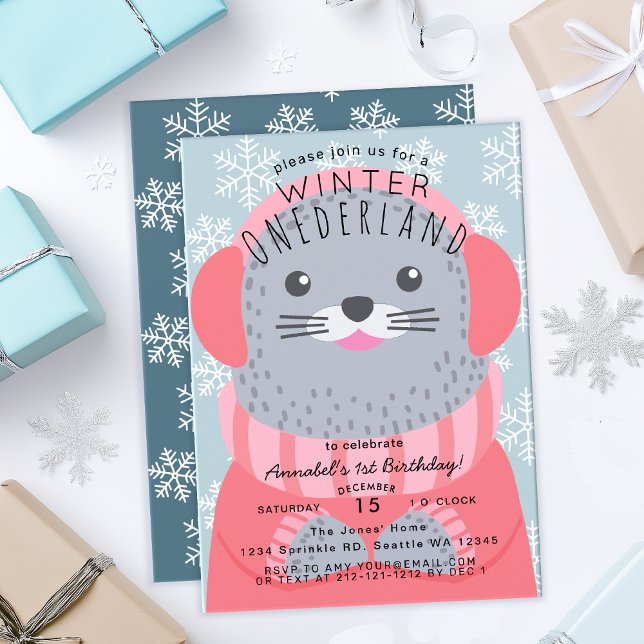 Seal Winter ONederländerna Barns födelsedag Inbjudningar (Skapare uppladdad)