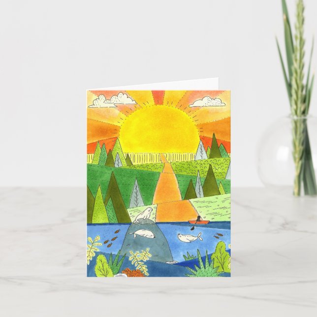Sealfloden Kayak Sunrise Lycklig Ställe Art Kort (Framsida)