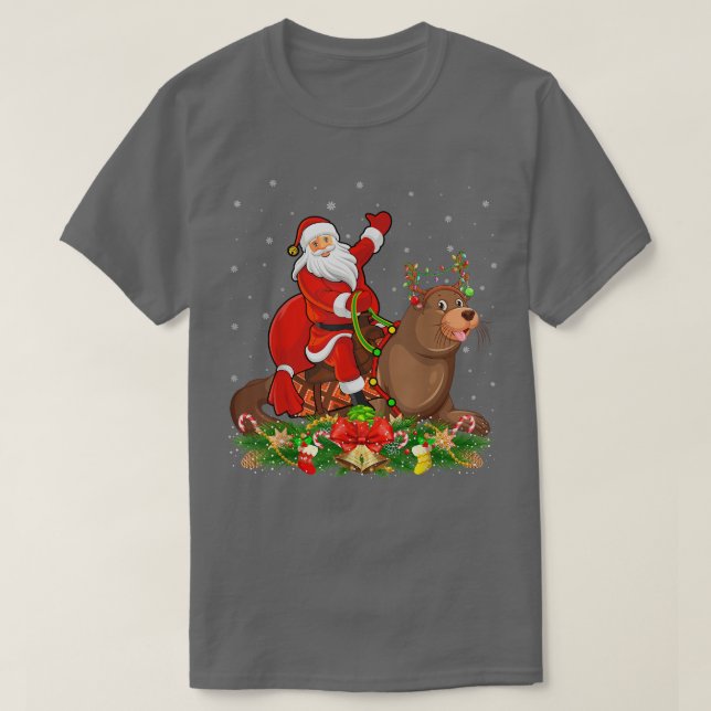 Seals Xmas Matching Funny Santa Riding Seals Chris T Shirt (Design framsida)