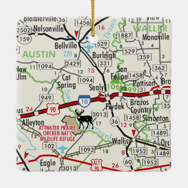 Sealy TX Road Karta Julgransprydnad Keramik (Baksida)