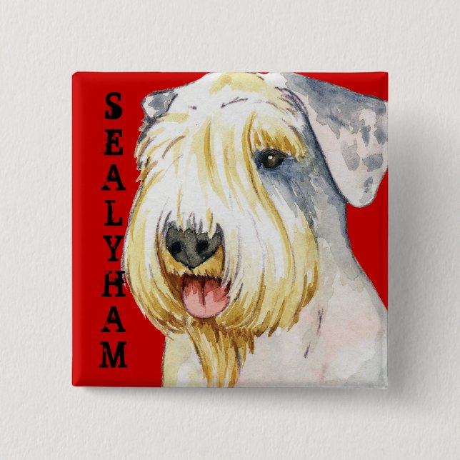 Sealyham Terrier Färg Block Knapp (Framsida)