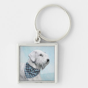Sealyham Terrier Painting - Cute Original Hund Art Fyrkantig Silverfärgad Nyckelring