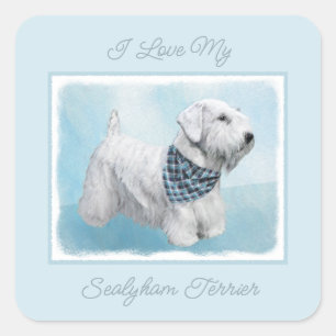 Sealyham Terrier Painting - Cute Original Hund Art Fyrkantigt Klistermärke