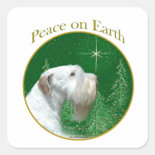 Sealyham Terrier Peace on Earth Fyrkantigt Klistermärke