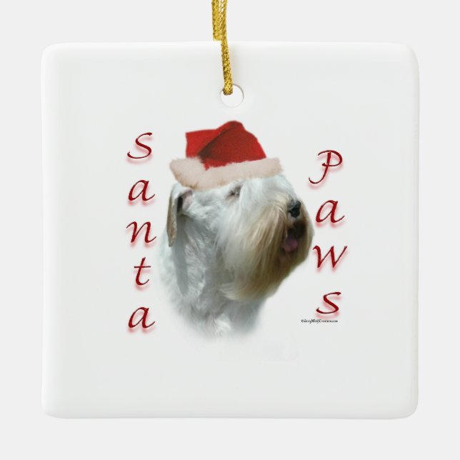 Sealyham Terrier Santa Tassar Julgransprydnad Keramik (Framsida)