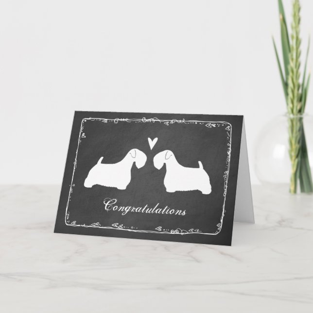 Sealyham Terrier Silhouettes Bröllop Gratulerar Kort (Framsida)
