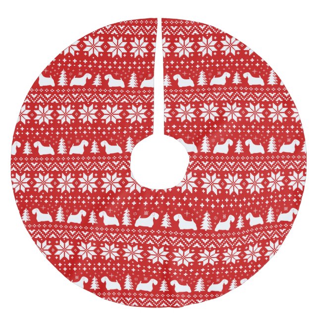 Sealyham Terrier Silhouettes jul Mönster Julgransmatta Borstad Polyester (Framsidan)