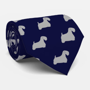 Sealyham Terrier Silhouettes Mönster Blue och Gr Slips