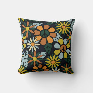 Seamless 70's retro hippie blommor mönster - Vinta Kudde