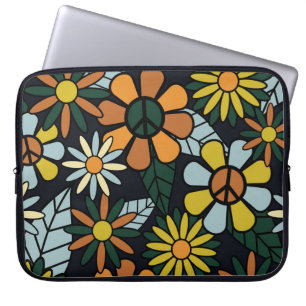 Seamless 70's retro hippie blommor mönster - Vinta Laptop Fodral