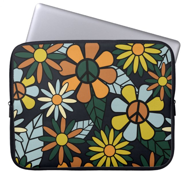 Seamless 70's retro hippie blommor mönster - Vinta Laptop Fodral (Framsidan)