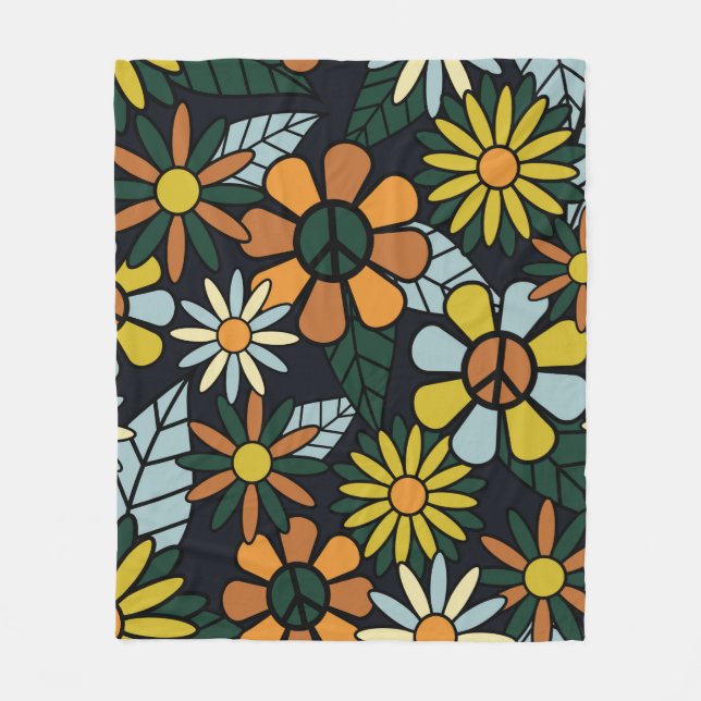 Seamless 70's retro hippie flowers pattern - Vinta Fleecefilt (Framsidan)