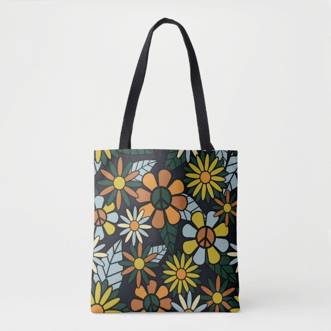 Seamless 70's retro hippie flowers pattern - Vinta Tygkasse (Framsida)