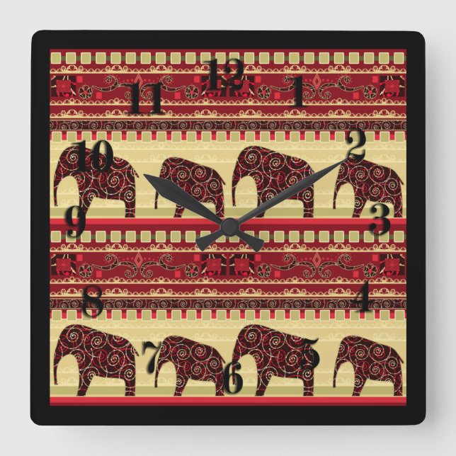 Seamless african ethno design elepants prydnadsdju fyrkantig klocka (Framsida)