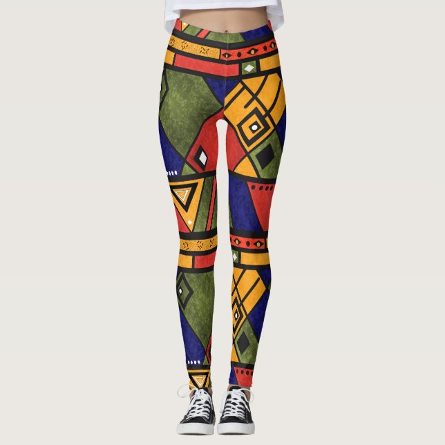 Seamless african ethno Traditional struktur mönste Leggings (Framsida)