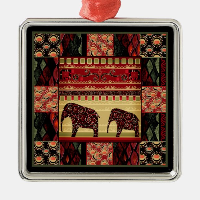 Seamless african patchwork prnamental indian eleph julgransprydnad metall (Framsidan)