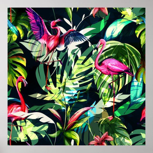Seamless background floral pattern. Tropical leave Poster (Framsidan)