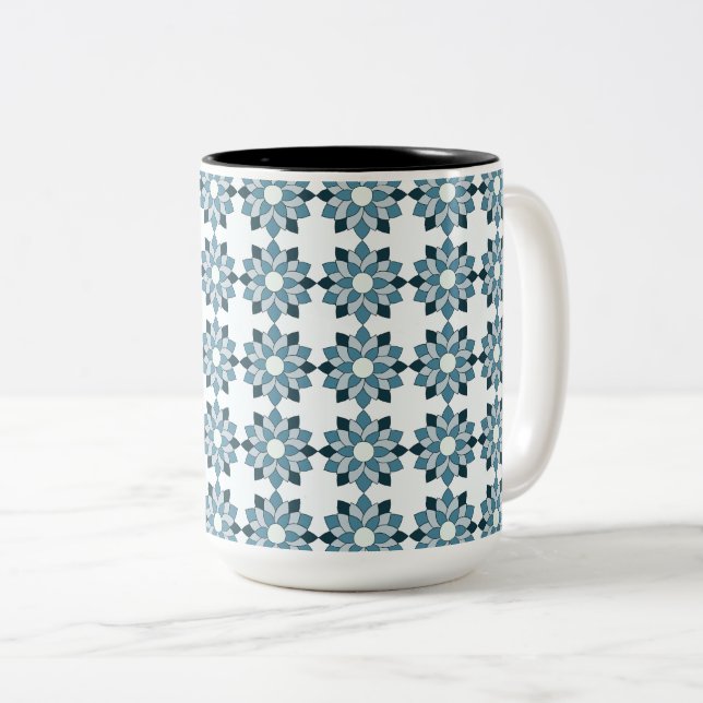 Seamless Blue Azulejos Floral Två-Tonad Mugg (Framsida höger)