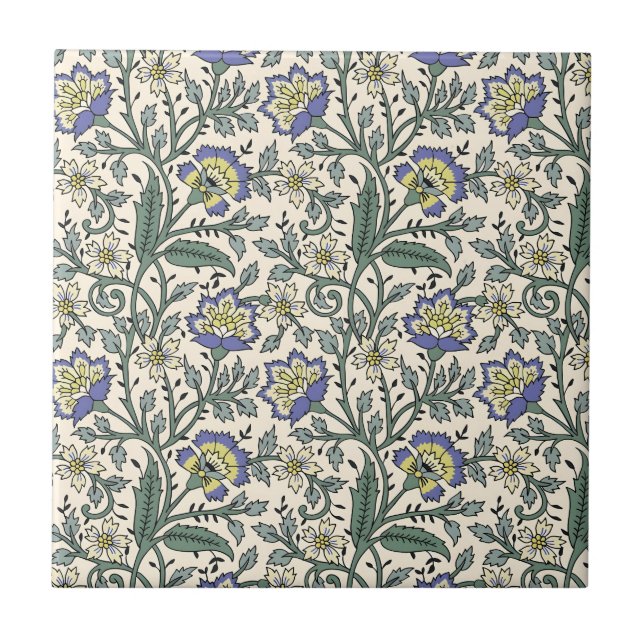 Seamless blue, yellow, and white floral pattern  kakelplatta (Framsidan)
