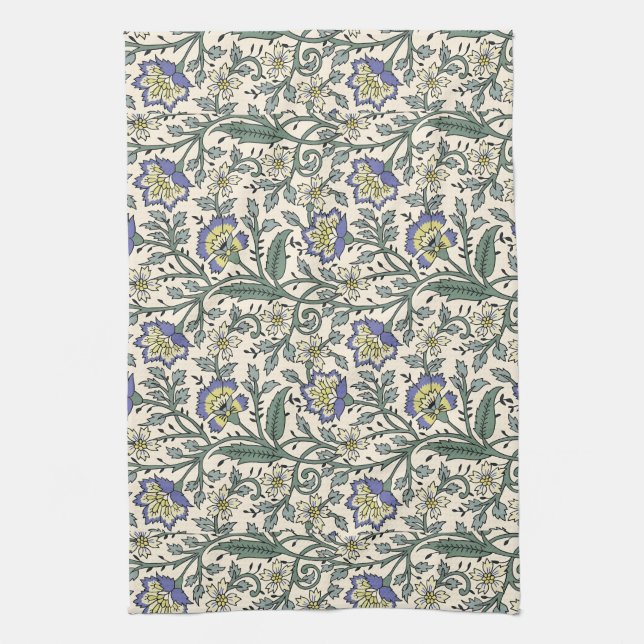 Seamless blue, yellow, and white floral pattern  kökshandduk (Vertikal)
