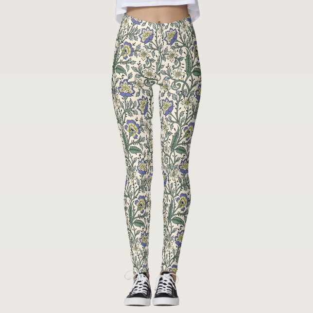 Seamless blue, yellow, and white floral pattern  leggings (Framsida)