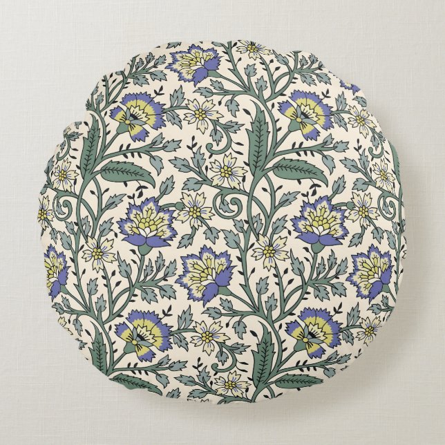 Seamless blue, yellow, and white floral pattern  rund kudde (Framsidan)