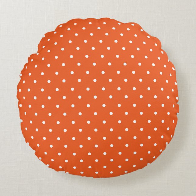 Seamless  bright orange background polka dot rund kudde (Framsidan)