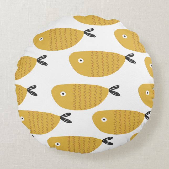 Seamless childish pattern with funny fishes. Creat Rund Kudde (Framsidan)