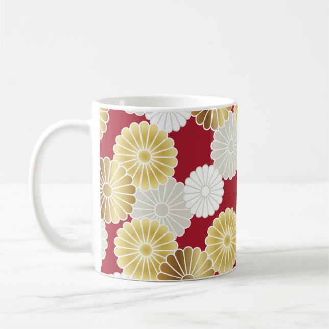 Seamless chrysanthemum pattern in the Japanese tra Kaffemugg (Vänster)