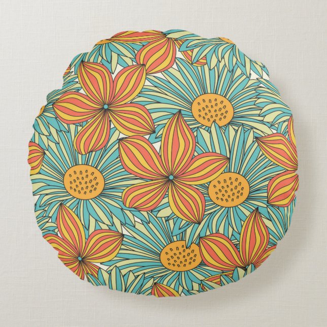 Seamless colorful floral pattern design rund kudde (Framsidan)