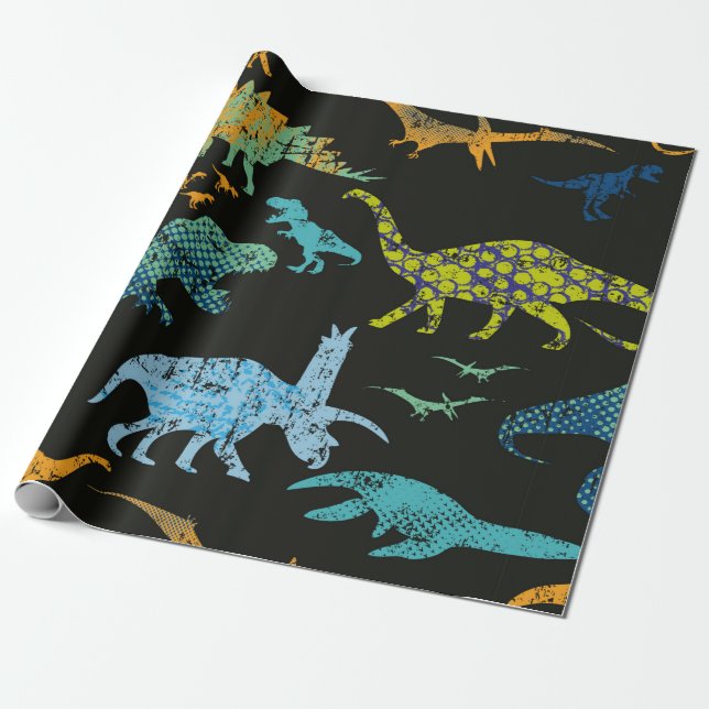 Seamless Dino pattern. Original design with t-rex, Presentpapper (Utrullad)