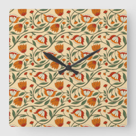 Seamless floral pattern in beige background fyrkantig klocka