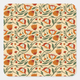 Seamless floral pattern in beige background fyrkantigt klistermärke